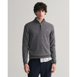 Gant (marque) Men Pull à demi-zip en laine d'agneau ultra-fine (S) Gris