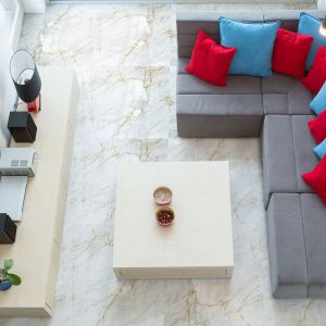 Adh&eacute;sifs stickers sol marbre blanc dor&eacute; chic 45x45cm