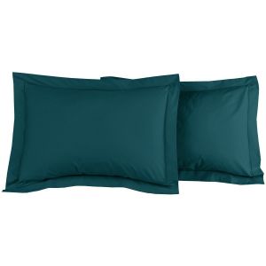 Sensei Maison Lot de 2 taies d'oreiller en percale de coton petrol 50x70 cm