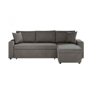 Loungitude Canap&eacute; d'angle maria r&eacute;versible et convertible avec coffre en velours - Gris fonc&eacute; - Gris fonc&eacute;