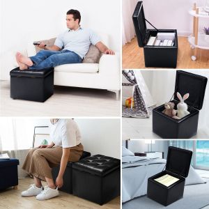 Pouf Coast avec rangement - Max. 150 kg - Cuir synthétique - 40 x 40 x 40 cm - Noir