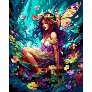 Figured'Art Peinture par Num&eacute;ro Adulte avec Cadre F&eacute;e et papillons - Activit&eacute; Manuelle Kit de Loisir Cr&eacute;atif DIY Num&eacute;ro d'Art Complet - 40x50cm toile tendue sur ch&acirc;ssis