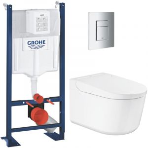 Grohe Pack WC Bâti-support autoportant RAPID SL + WC lavant suspendu Sensia Alpine + Plaque chrome (PROSENSIA1)