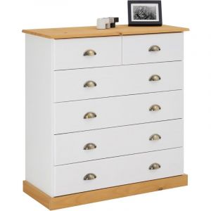 Idimex Commode de chambre PARIS avec 6 tiroirs en pin massif lasuré blanc et brun