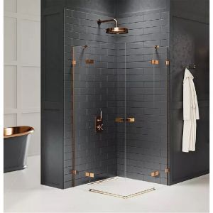 Cabine de douche 120x120cm 2 portes pivotantes,TAHITI COPPER BRUSHED, cuivre bross&eacute;,acces d'angle