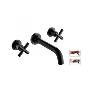 Image de Robinet mural lavabo ROUSSEAU tete c&eacute;ramique 1 4 t couleur col de cygne Noir