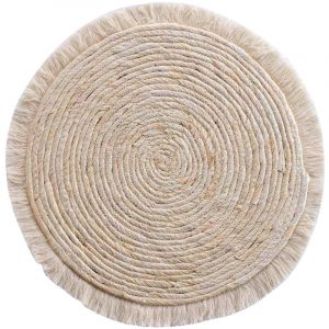 Douceur d'intérieur, Set de Table (Diamètre 38 cm) Oslo Lin, Paille de Maïs + Franges