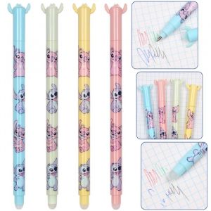 Image de DISNEY Stitch 4x Stylo &agrave; bille effa&ccedil;able avec gomme - effa&ccedil;able, gel, couleur, pour le bureau et l'&eacute;cole