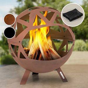 Blumfeldt Brasero Exterieur pour Le Jardin et Terrasse, Brasero Portable, Couverture Pluie, Bol en Acier, Brasero Rond avec Foyer Camping, Brûleur à Bois, Résistant aux Intempéries, Tisonnier Inclus