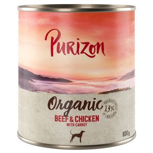 Purizon Organic Bio 6 x 800 g - b&oelig;uf, poulet & carottes