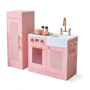 Image de Teamson Kids Little Chef Chester Cuisine de Jeu en pêche avec réfrigérateur, cuisinière, 12 Accessoires, étagères et Crochets, développe la créativité et Les compétences d'organisation
