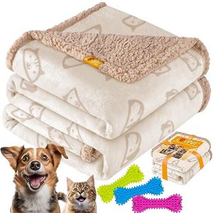 Lovpet Couverture imperméable pour Chiens, Couverture en Polaire Sherpa pour Animaux domestiques + 3X os pour Jouets, Lavable en Machine - 101 x 73 cm - M - Lavable en Machine