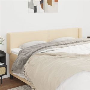 VidaXL Tête de Lit avec Oreilles Meuble de Chambre à Coucher Accessoire de Lit Double Tête de Cadre de Lit Intérieur Crème 203x16x78/88 cm Tissu