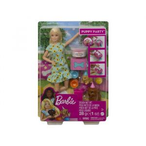 Coffret barbie poup&eacute;e mannequin fete des chiens avec 2 chiens + accessoires - set poup&eacute;e anniversaire + 1 carte offerte