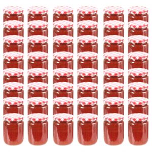 VidaXL 48 pcs Pots à confiture Couvercle blanc et rouge Verre 230 ml