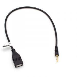Vhbw Adaptateur OTG compatible avec VW appareils mobiles - C&acirc;ble de port USB vers connecteur AUX, noir