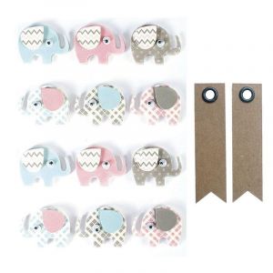 Graines Cr&eacute;atives 12 stickers 3D Elephants 4,3 cm + 20 &eacute;tiquettes kraft Fanion