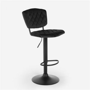 Image de Tabouret de bar de cuisine haut r&eacute;glable recouvert de tissu velours Toronto Noir