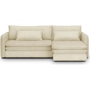 Homifab - Canapé d'angle convertible réversible 3 places en velours côtelé beige - Baya