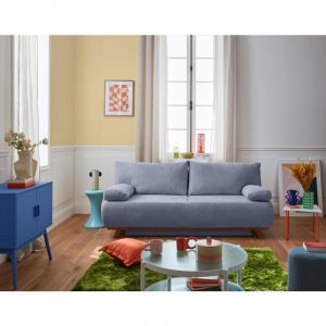 Cristal - canapé 3 places - convertible avec coffre - en velours texturé - Bleu grisé