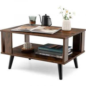 Table basse à 2 niveaux avec pieds de soutien bois 70 x 50x41cm