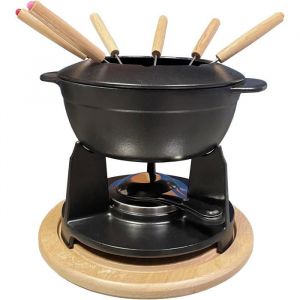 Baumalu CLASSIC Service &agrave; Fondue Noir Mat - Caquelon en Fonte &Eacute;maill&eacute;e, 1 R&eacute;chaud, 1 Br&ucirc;leur, 6 Fourchettes, Couvercle Anti &Eacute;claboussures, Compatible Cuisini&egrave;res Gaz, Induction, &Eacute;lectrique