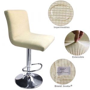 DrmKer Lot de 4 Housses Tabouret de Cuisine Beige Housses de Tabouret de Bar avec Dossier Extensible Jacquard Impermeables