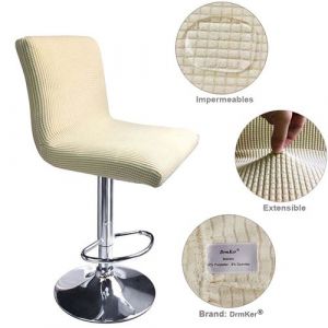 DrmKer Lot de 4 Housses Tabouret de Cuisine Beige Housses de Tabouret de Bar avec Dossier Extensible Jacquard Impermeables