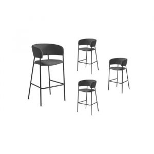 Loungitude Lot de 4 tabourets de bar BOLD en velours c&ocirc;tel&eacute; avec pieds noirs - Gris fonc&eacute;