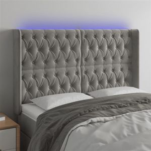 VidaXL Tête de Lit à LED Meuble de Chambre à Coucher Accessoire de Lit Double Tête de Cadre de Lit Intérieur Gris Clair 147x16x118/128 cm Velours