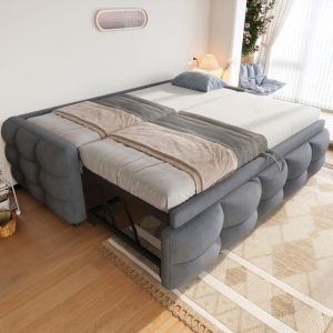 Wishdor - Lit mezzanine 140x200cm, avec Échelle Sécurisée, Armoire– Lit pour enfants et adultes, sans matelas, Métal, Noir