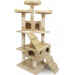 Deuba Arbre &agrave; Chat 175 cm Beige Griffoir pour Chats avec 3 Plateformes 2 niches Poteau en sisal