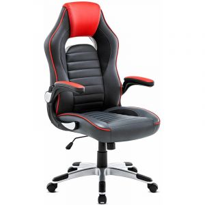 Image de Fauteuil de bureau Chaise de Gamer IntimaTe WM art Dossier Haut Simili Cuir, Conception Ergonomique, Accoudoir ajustable, Chaise D'ordinateur Pivotant (Rouge et Gris)