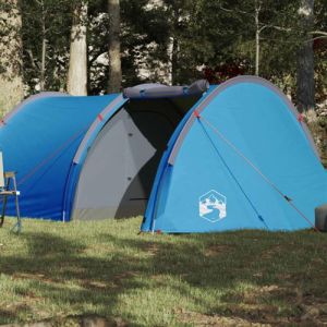 VidaXL Tente de Camping 4 Personnes, Tente d'Ombrage avec Sac de Transport, Auvent Portable avec Parois Latérales pour Randonnée, Bleu Imperméable