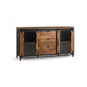 Decoration D ’ Autrefois - Buffet 3 Tiroirs Bois, Fer Noir 150x40x80cm - Bois-Fer