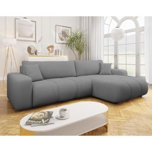 Canapé d'angle réversible convertible 5 places en tissu gris