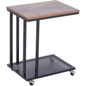 Image de Homcom Table basse table d'appoint Vintage style industriel étagère acier noir MDF coloris boisé 51x36x61cm Marron