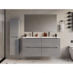 Meuble de salle de bain suspendu avec double vasque à encastrer - Gris - 120 cm - SELITA