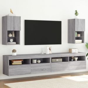 VidaXL Meubles TV avec lumi&egrave;res LED 2 pcs sonoma gris 30,5x30x60 cm