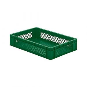Certeo Bac gerbable normes Europe à parois ajourées et fond plein - L x l x h 600 x 400 x 120 mm - vert, lot de 5 - bac en plastique bac gerbable bacs gerbables conteneur de stockage conteneur en plastique