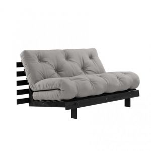Canapé convertible futon ROOTS pin laqué noir matelas 140 x 200 cm coloris gris