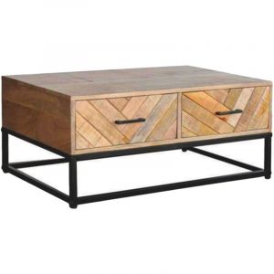 MANKO - Table Basse 2 Tiroirs en Manguier Massif