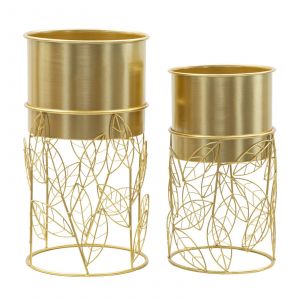 Lot de 2 porte-pots en métal doré Ø 23x43-20x36 cm