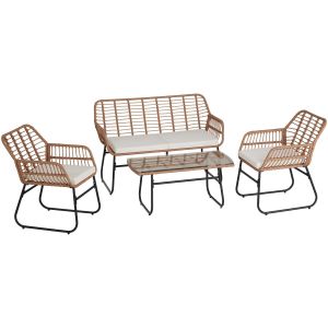 TecTake Groupe de sièges en osier Molfetta XL 4 personnes - Canapé 119x68x79 cm, Chaises 57x68x79 cm, Table 91x45x42.5 cm