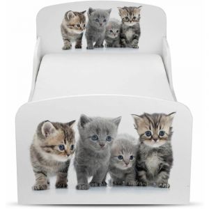 Leomark Moderne Lit d'Enfant Toddler motif Famille de chats avec matelas