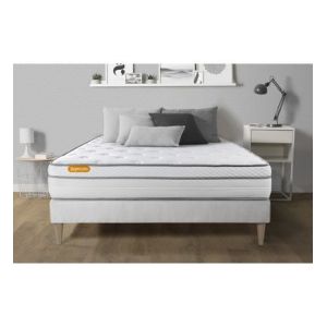 Septnuits - Ensemble matelas sommier Memo luxe 180 x 200 cm - Couleur : Blanc - Blanc