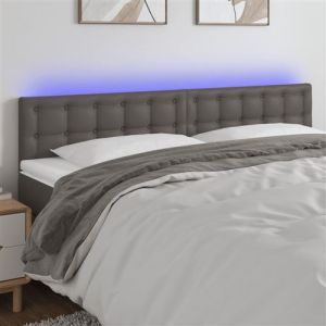 VidaXL Tête de Lit à LED Meuble de Chambre à Coucher Accessoire de Lit Double Tête de Cadre de Lit Intérieur Gris 200x5x78/88 cm Similicuir
