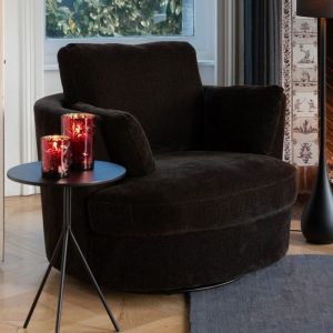 Hellin Fauteuil pivotant à 360° en velours texturé marron