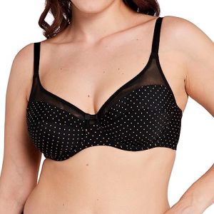Sans Complexe Soutien Gorge Classique Armatures, pour Femmes, Modèle Complice 70AAD81, Imprime Pois Noir & Ocre, 95C