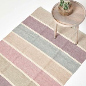 Tapis Ray&eacute; Coton Chenille Bleu Beige Pourpre Gris Naturel 45 x 70 cm - Multicolore - Homescapes